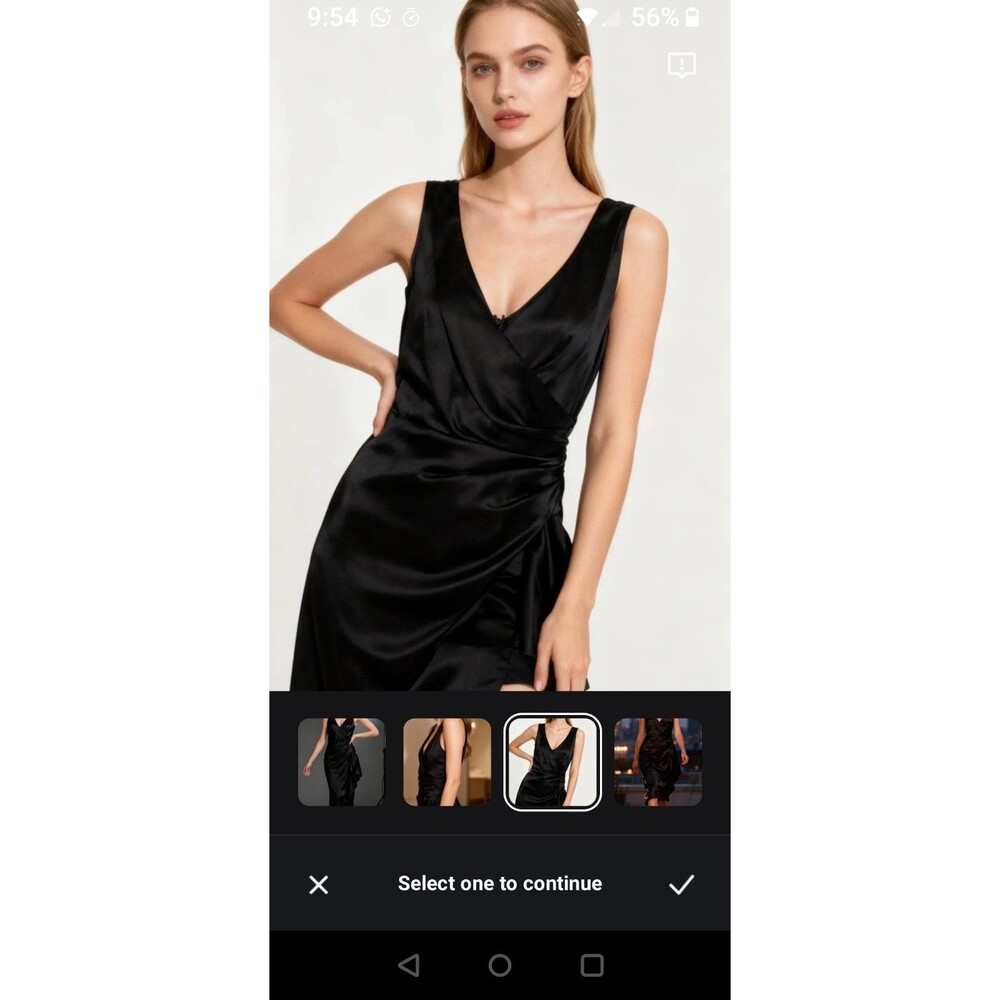 White House Black Market Black Satin Ruffle V-Neck Sleeveless Wrap Knee Dress 2